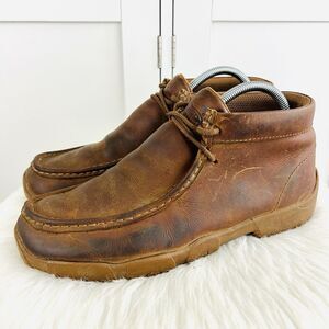 Justin Cappie Brown Leather 4" Alloy Toe Chukka Work Boots Distressed Mens 8.5M